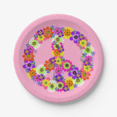 淡いピンクのPeace Signフローラ ペーパープレート (正面)