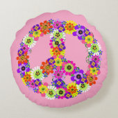 淡いピンクのPeace Signフローラ ラウンドクッション (裏面)