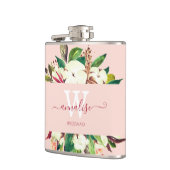 淡いピンクモノグラムののフローラ花嫁 フラスク (左)