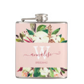 淡いピンクモノグラムののフローラ花嫁 フラスク (正面)