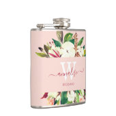 淡いピンクモノグラムののフローラ花嫁 フラスク (右)