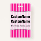 淡いピンク及び濃いピンク縞で飾ります; パーソナライズな名前 バッジ (正面)