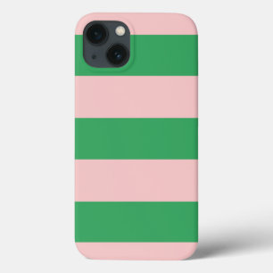 淡いピンク及び緑のストライプ iPhone 13ケース