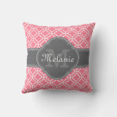 淡いピンク白いモロッコパターンダークグレーモノグラム クッション (裏面)