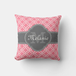 淡いピンク白いモロッコパターンダークグレーモノグラム クッション