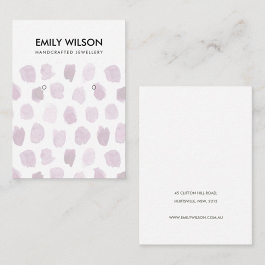 淡いピンク紫の水彩ドットイヤリングディスプレイ 名刺 (正面/裏面)