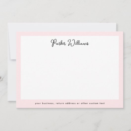 淡いピンク縁どの手書きスクリプト名 ノートカード (正面)