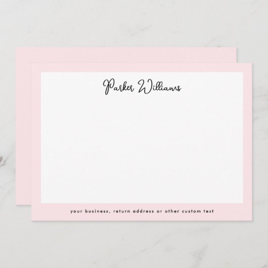 淡いピンク縁どの手書きスクリプト名 ノートカード (正面/裏面)