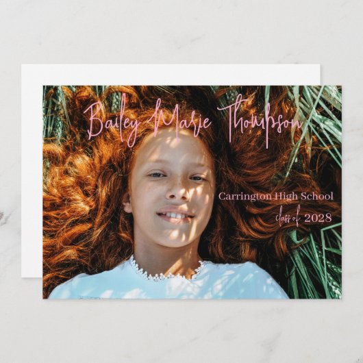 淡いピンク色の写真の卒業発表 招待状 (正面/裏面)