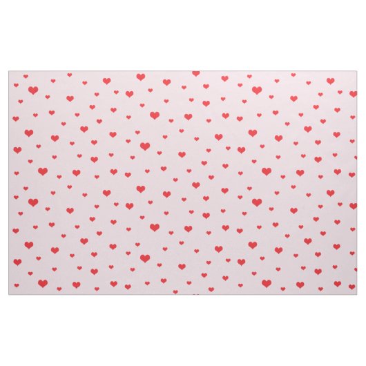 淡いピンク色の散乱赤いハート ファブリック (ヤード)