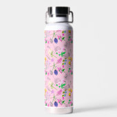 淡いピンク色の繊細なワイルドフラワー。カスタム. ウォーターボトル (背面)