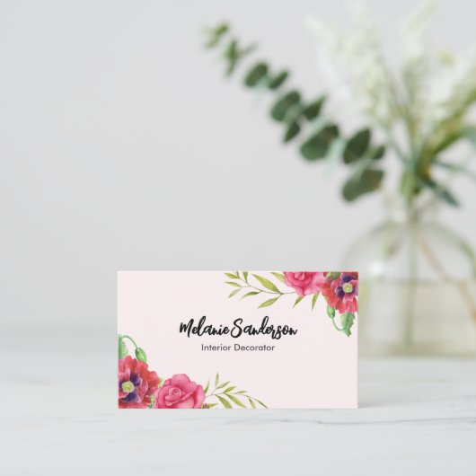 淡いピンク色の赤とピンクの花 名刺 (スタンド正面)
