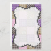 淡いピンク、紫、およびタウペキルテッドルック 便箋 (正面/裏面)