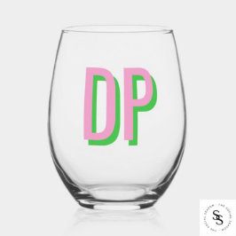 淡いピンク+緑の花嫁 ステムなしワイングラス