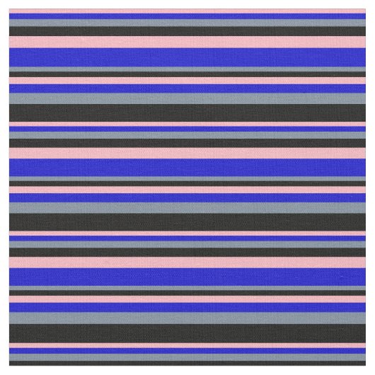 淡いピンク、青、淡い石板グレーと黒の線 ファブリック (クローズアップ)