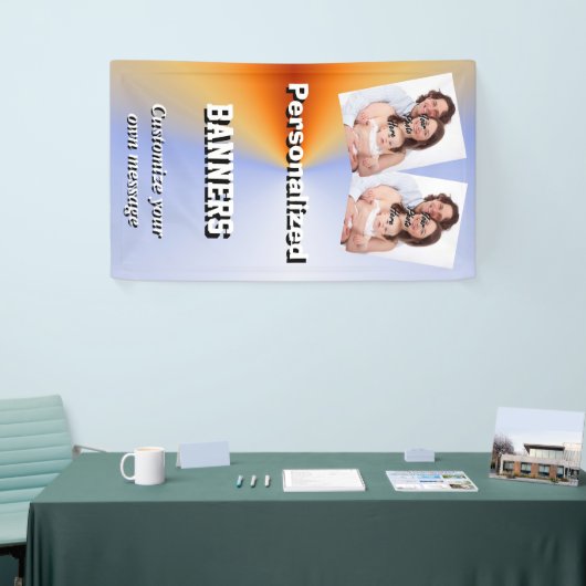 淡いブルーおよびオレンジ写真テンプレート 横断幕 (トレードショー)