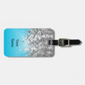 淡いブルーおよびフェイクなグリッター ラゲッジタグ (正面横)