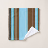 淡いブルーおよびブラウンの縦のストライプの バスタオルセット (ウォッシュタオル)