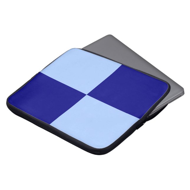 淡いブルーおよび濃紺の長方形 ラップトップスリーブ (正面上部)