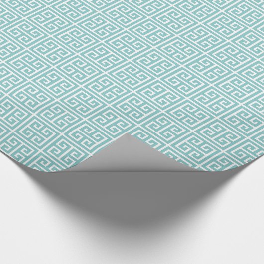 淡いブルーおよび白いギリシャ人の鍵 ラッピングペーパー (角)