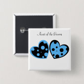 淡いブルーおよび黒いハートボタン 缶バッジ (正面&裏面)