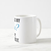 淡いブルーおよび黒い文字が付いているおもしろいなコーヒー・マグ コーヒーマグカップ (正面右)