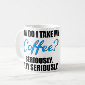 淡いブルーおよび黒い文字が付いているおもしろいなコーヒー・マグ コーヒーマグカップ (正面左)