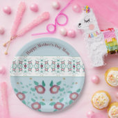 淡いブルーとターコイズソフトピンクフローラ ペーパープレート (パーティー)