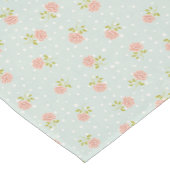 淡いブルーのぼろぼろのシックな水玉模様の白いピンクの花柄 ショートテーブルランナー (コーナー)