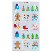 淡いブルーのクリスマスパターン小さいギフトバッグ スモールペーパーバッグ (裏面)