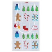 淡いブルーのクリスマスパターン小さいギフトバッグ スモールペーパーバッグ (正面)