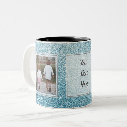 淡いブルーのグリッターの写真及び文字デザインあなた専有物 ツートーンマグカップ (正面左)