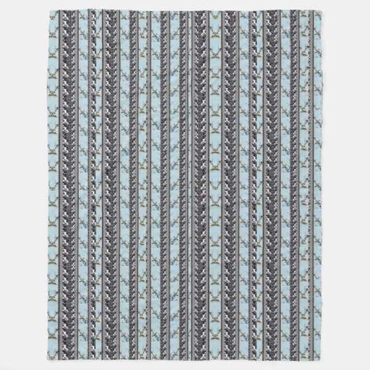 淡いブルーのケシの数々のな蘭のストライプ毛布 フリースブランケット (正面)