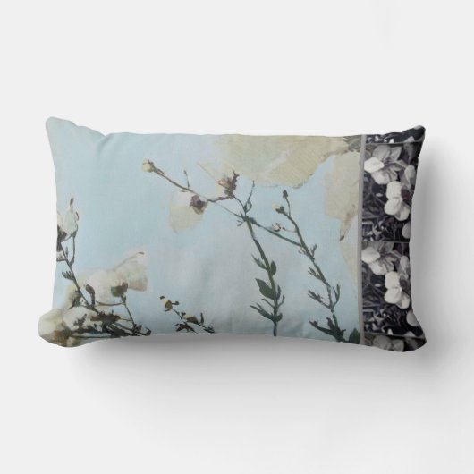 淡いブルーのケシの黒の蘭のストライプの装飾用クッション ランバークッション (正面)