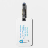 淡いブルーのシェブロンのベビー ラゲッジタグ (裏面縦)