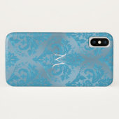 淡いブルーのダマスク織のモノグラムのiPhone Xの場合 Case-Mate iPhoneケース (裏面(横))
