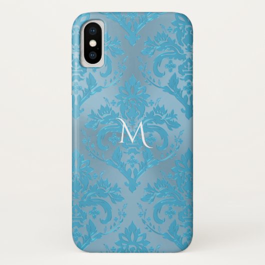 淡いブルーのダマスク織のモノグラムのiPhone Xの場合 Case-Mate iPhoneケース (裏面)