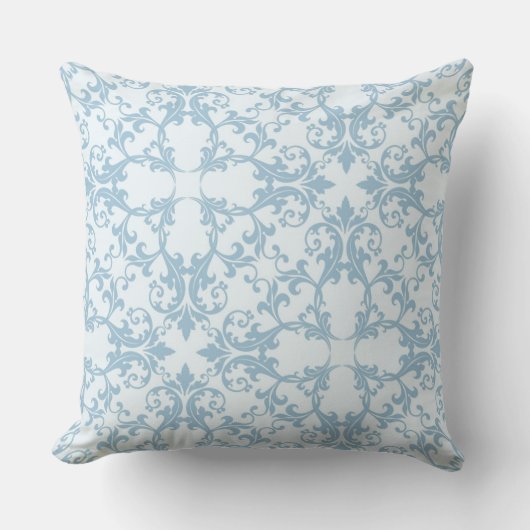 淡いブルーのダマスク織 クッション (正面)