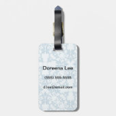淡いブルーのダマスク織 ラゲッジタグ (裏面縦)