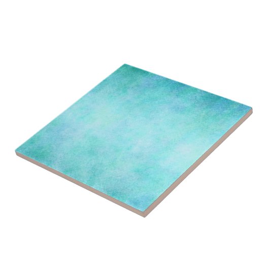 淡いブルーのティール（緑がかった色）の水の水彩画の紙のカラフル タイル (側面)