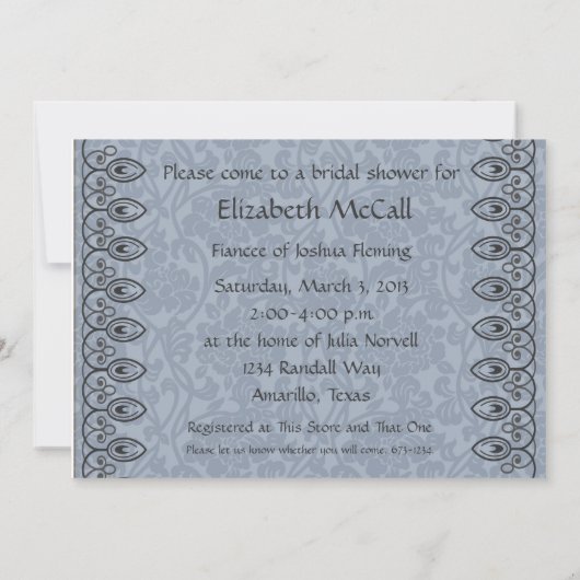 淡いブルーのブロケードのブライダルシャワーの招待状 招待状 (裏面)