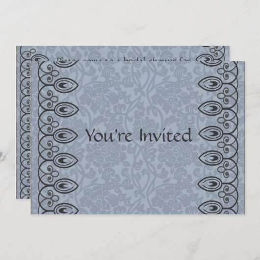 淡いブルーのブロケードのブライダルシャワーの招待状 招待状 (正面/裏面)