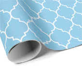 淡いブルーのモロッコのクローバーの白 ラッピングペーパー (ロールコーナー)