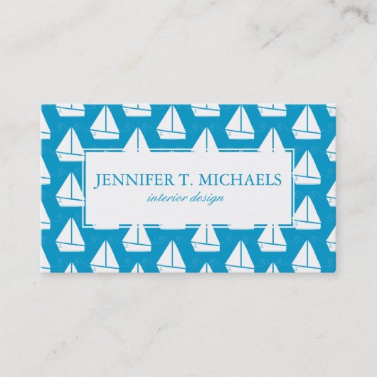 淡いブルーのヨットパターン 名刺 (正面)