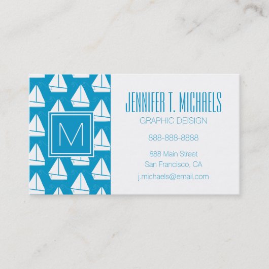 淡いブルーのヨットパターン 名刺 (正面)