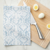 淡いブルーのヴィンテージのダマスク織パターン キッチンタオル (四つ折り)