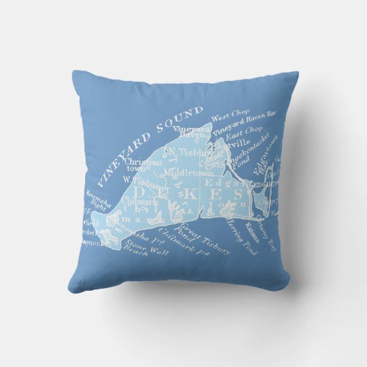 淡いブルーのヴィンテージのマーサのブドウ園 + 白い クッション (裏面)