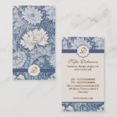 淡いブルーのヴィンテージの花模様の名刺 名刺 (正面/裏面)