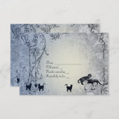 淡いブルーのヴィンテージのenvのぼろぼろの庭猫RSVP 出欠カード (正面/裏面)