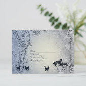 淡いブルーのヴィンテージのenvのぼろぼろの庭猫RSVP 出欠カード (スタンド正面)